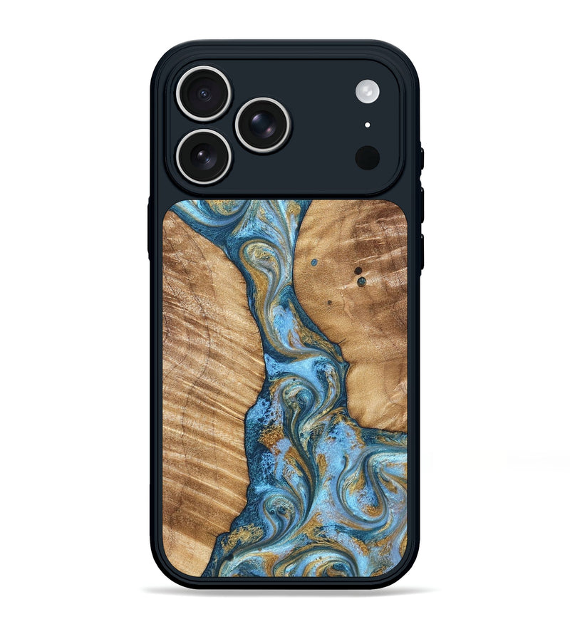 iPhone 17 Pro Max Wood Phone Case - Hank (Teal & Gold, 822150)