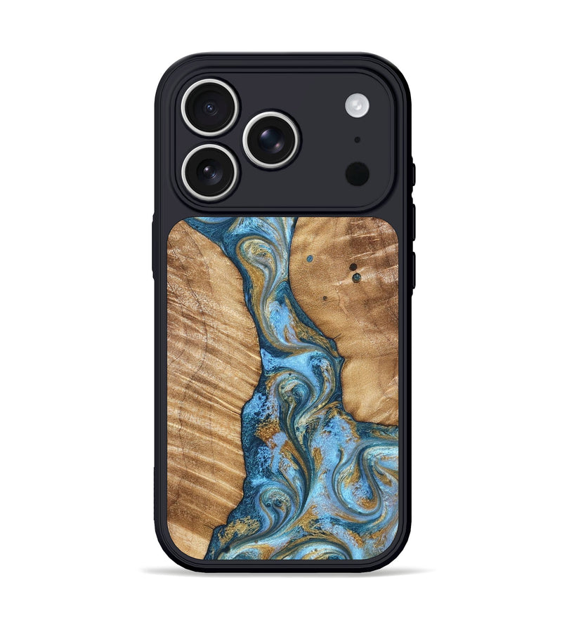 iPhone 17 Pro Wood Phone Case - Hank (Teal & Gold, 822150)