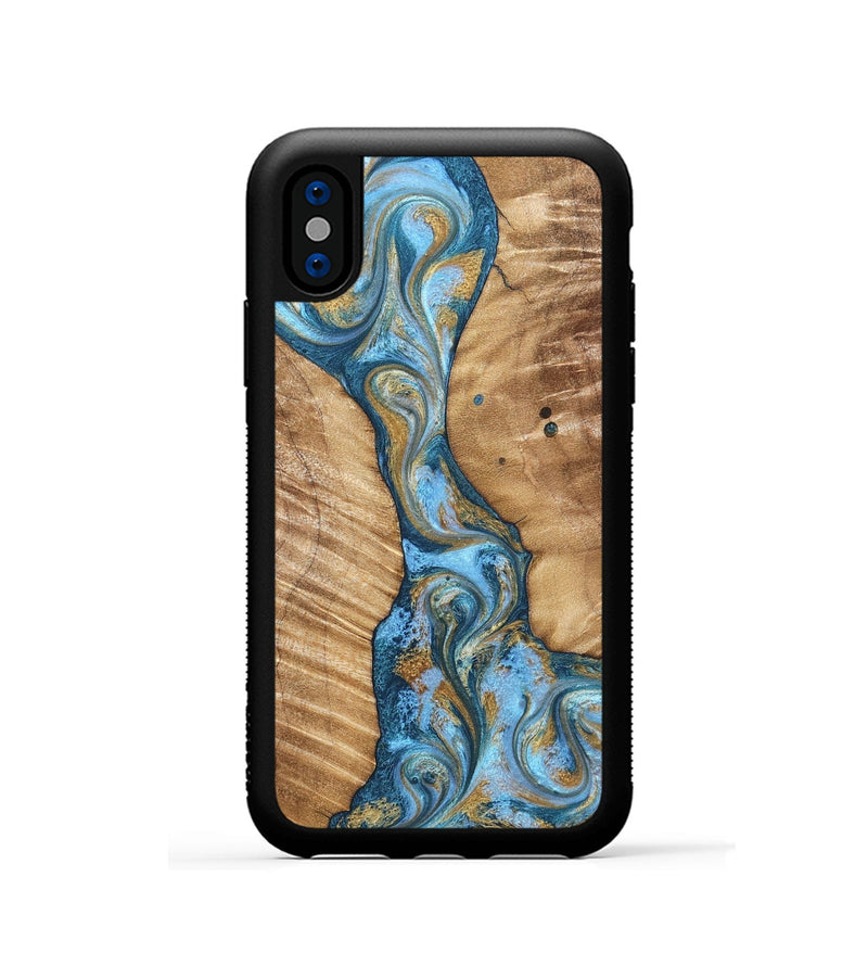 iPhone Xs Wood Phone Case - Hank (Teal & Gold, 822150)