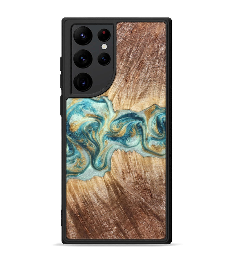 Galaxy S22 Ultra Wood Phone Case - Isadore (Teal & Gold, 822151)