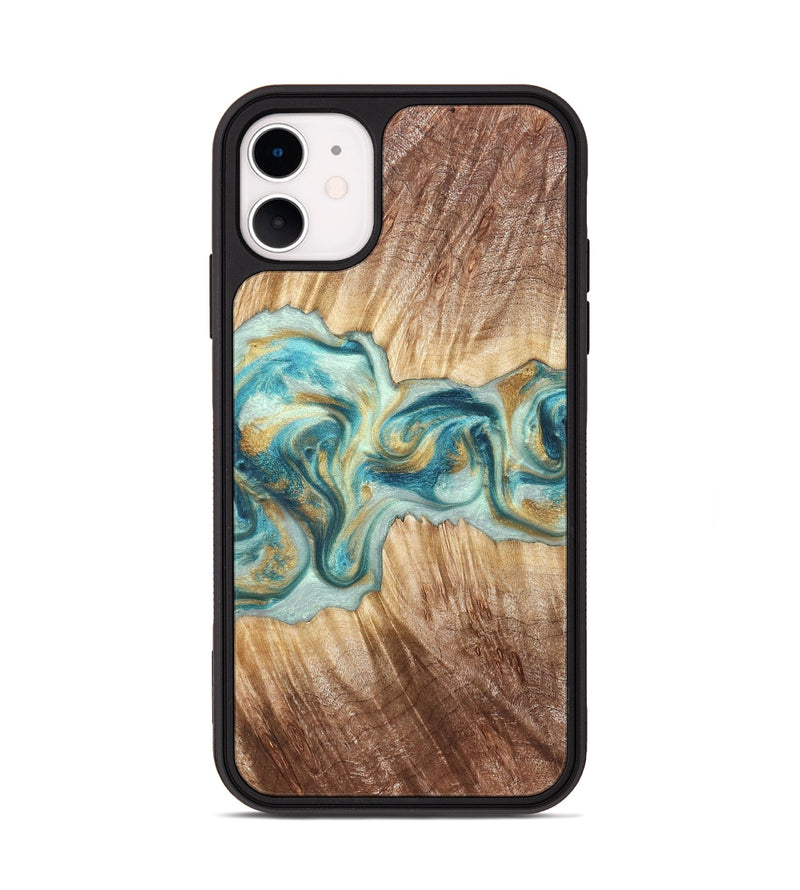 iPhone 11 Wood Phone Case - Isadore (Teal & Gold, 822151)