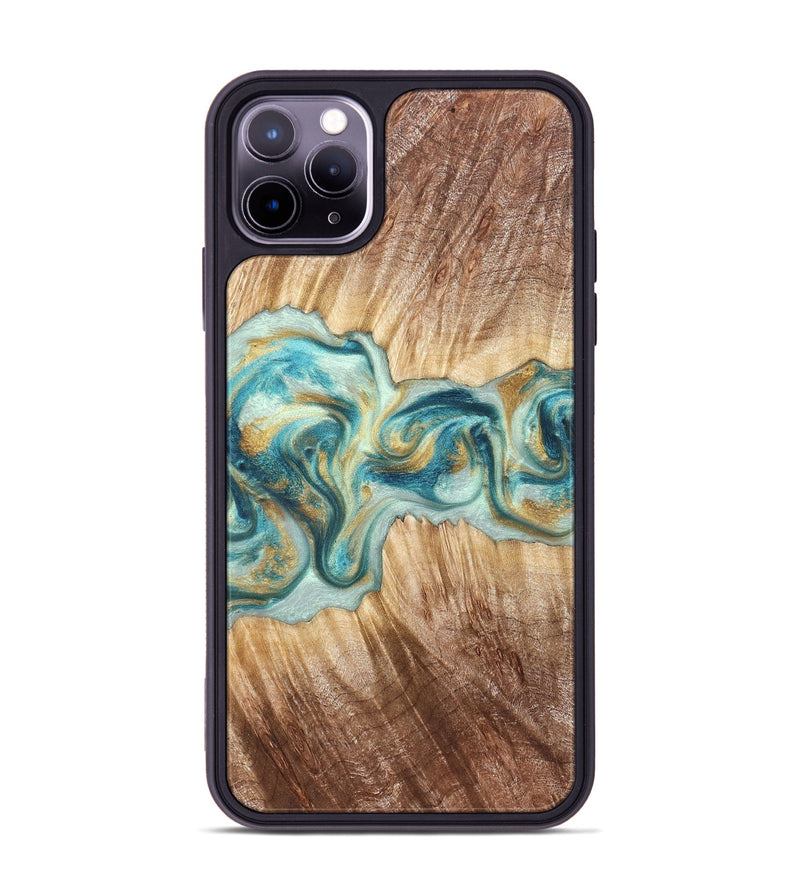 iPhone 11 Pro Max Wood Phone Case - Isadore (Teal & Gold, 822151)