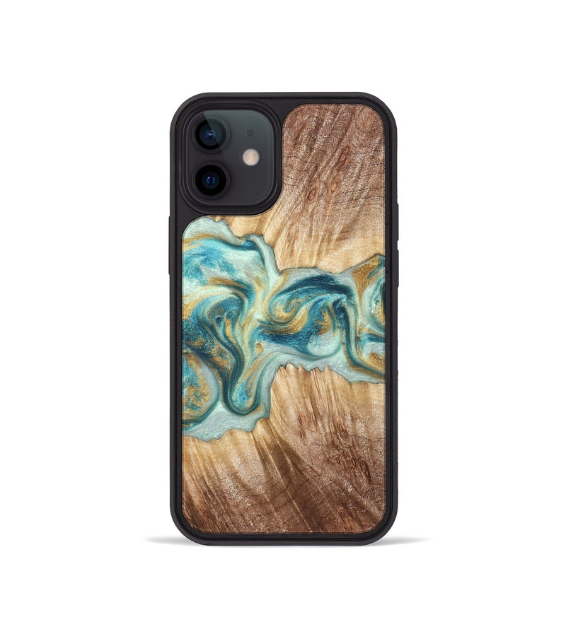 iPhone 12 mini Wood Phone Case - Isadore (Teal & Gold, 822151)