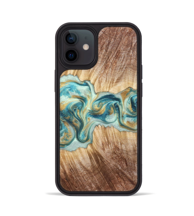 iPhone 12 Wood Phone Case - Isadore (Teal & Gold, 822151)