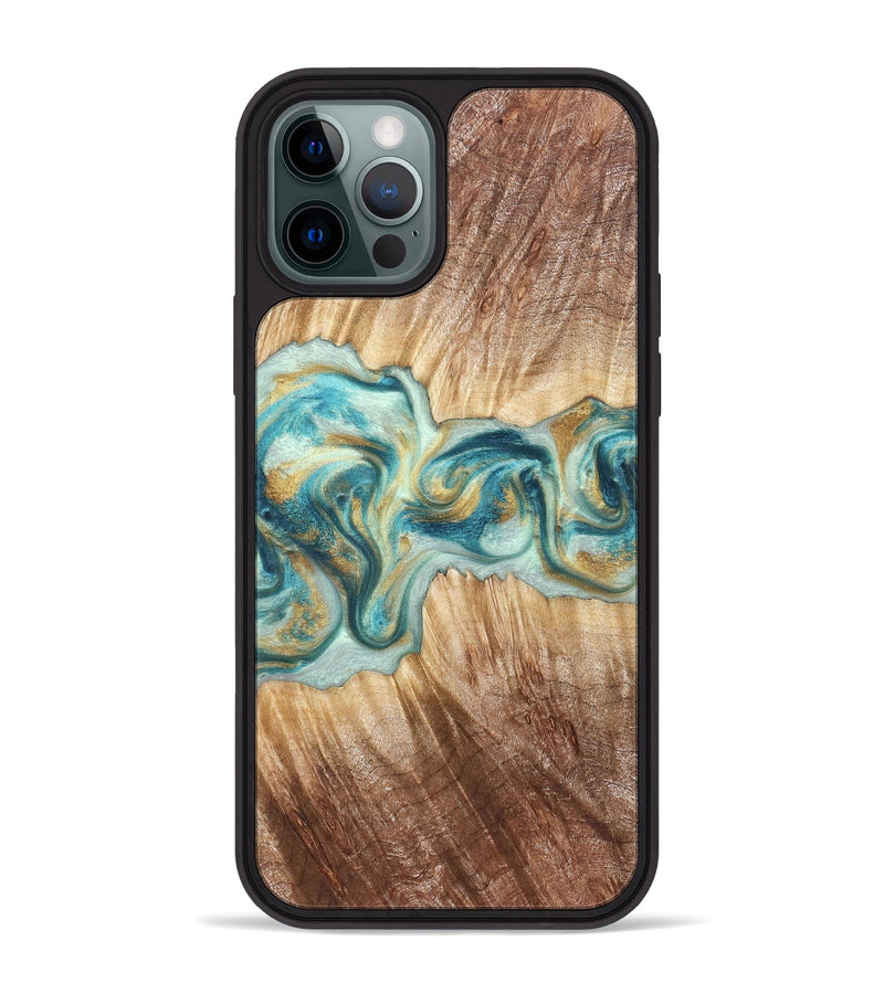 iPhone 12 Pro Max Wood Phone Case - Isadore (Teal & Gold, 822151)
