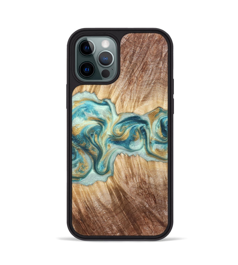 iPhone 12 Pro Wood Phone Case - Isadore (Teal & Gold, 822151)