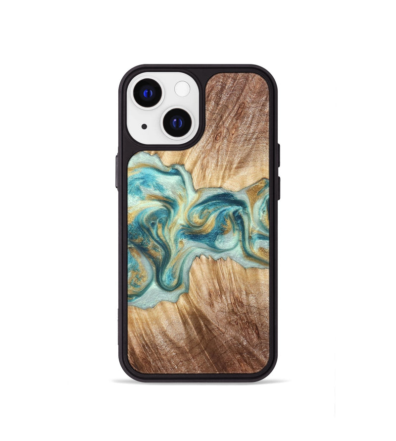 iPhone 13 mini Wood Phone Case - Isadore (Teal & Gold, 822151)