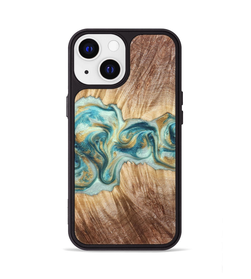 iPhone 13 Wood Phone Case - Isadore (Teal & Gold, 822151)