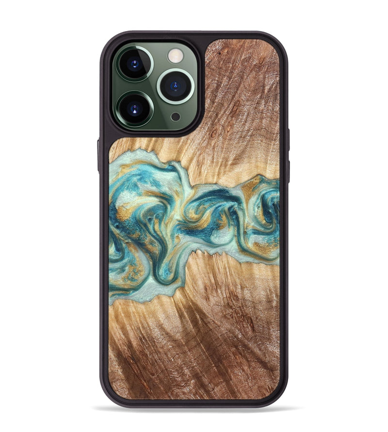 iPhone 13 Pro Max Wood Phone Case - Isadore (Teal & Gold, 822151)