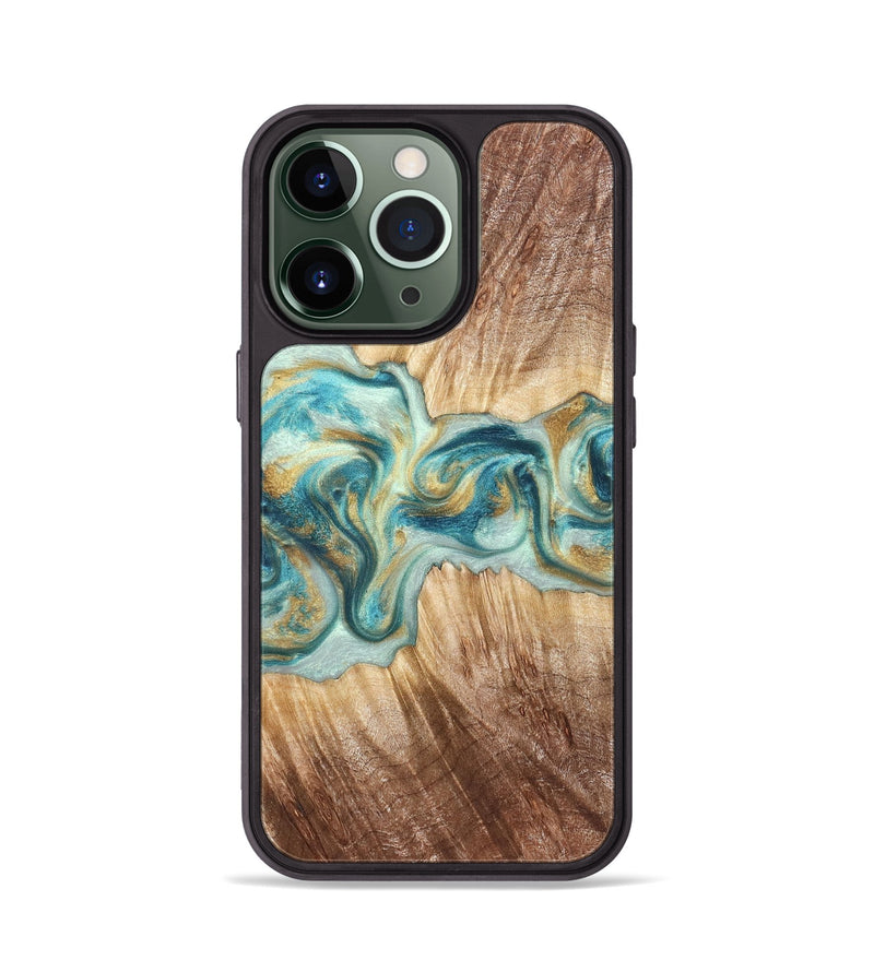 iPhone 13 Pro Wood Phone Case - Isadore (Teal & Gold, 822151)