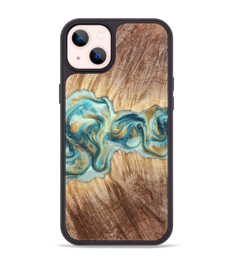 iPhone 14 Plus Wood Phone Case - Isadore (Teal & Gold, 822151)