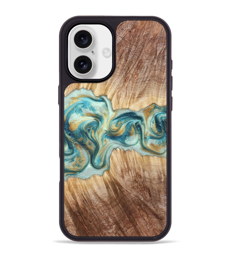 iPhone 16 Plus Wood Phone Case - Isadore (Teal & Gold, 822151)
