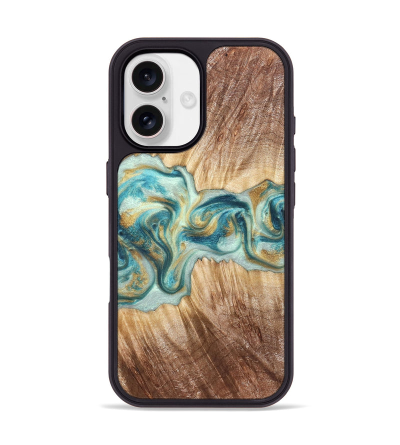 iPhone 17 Wood Phone Case - Isadore (Teal & Gold, 822151)