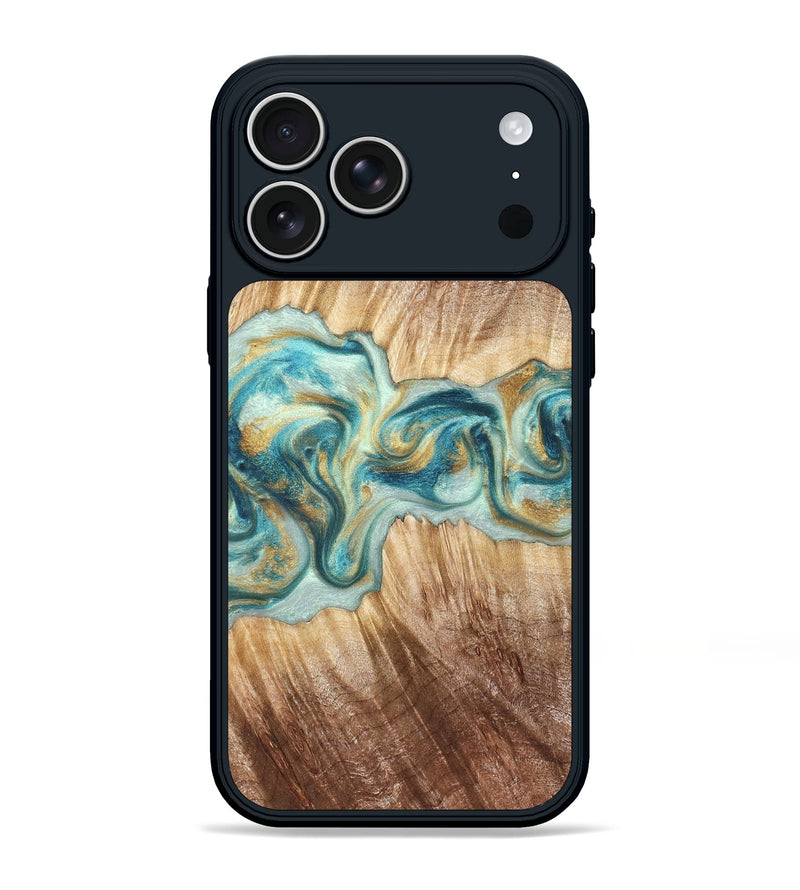 iPhone 17 Pro Max Wood Phone Case - Isadore (Teal & Gold, 822151)