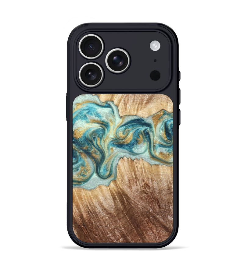 iPhone 17 Pro Wood Phone Case - Isadore (Teal & Gold, 822151)