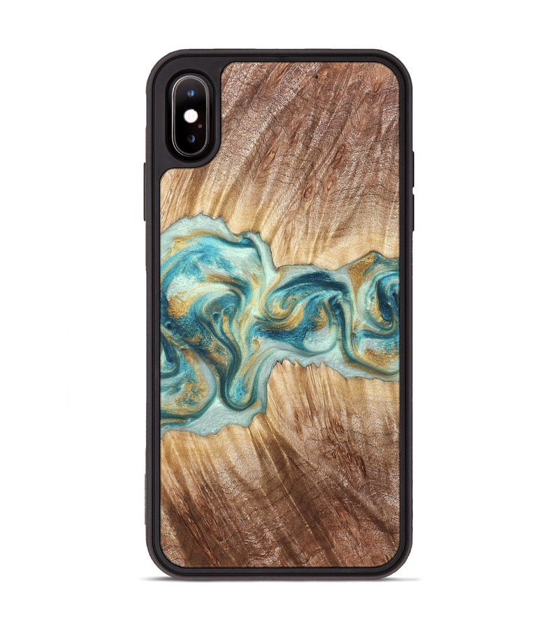 iPhone Xs Max Wood Phone Case - Isadore (Teal & Gold, 822151)