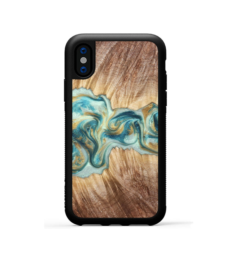 iPhone Xs Wood Phone Case - Isadore (Teal & Gold, 822151)