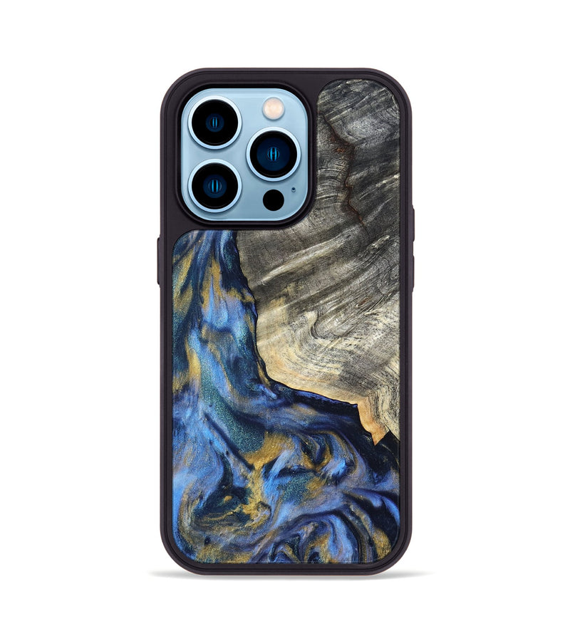 iPhone 14 Pro Wood Phone Case - Luciano (Teal & Gold, 822152)