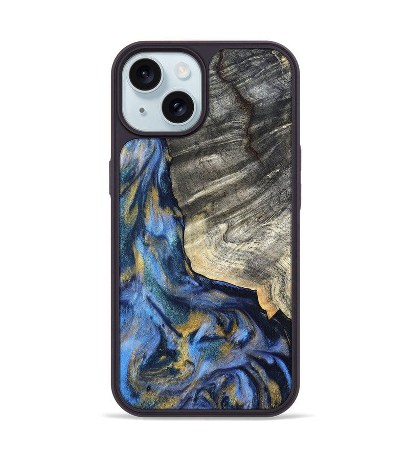 iPhone 15 Wood Phone Case - Luciano (Teal & Gold, 822152)