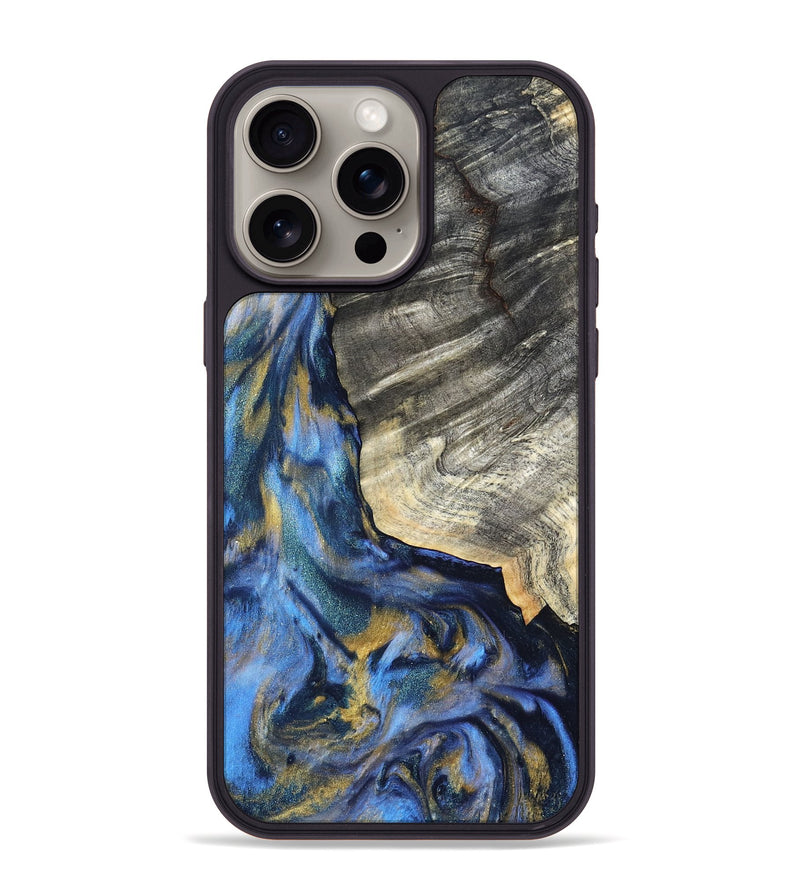 iPhone 15 Pro Max Wood Phone Case - Luciano (Teal & Gold, 822152)