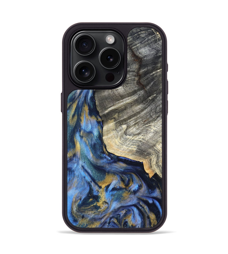 iPhone 15 Pro Wood Phone Case - Luciano (Teal & Gold, 822152)