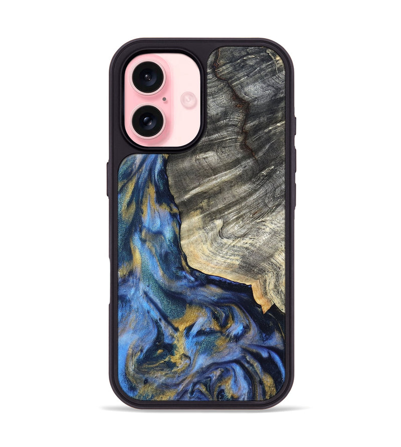 iPhone 16 Wood Phone Case - Luciano (Teal & Gold, 822152)