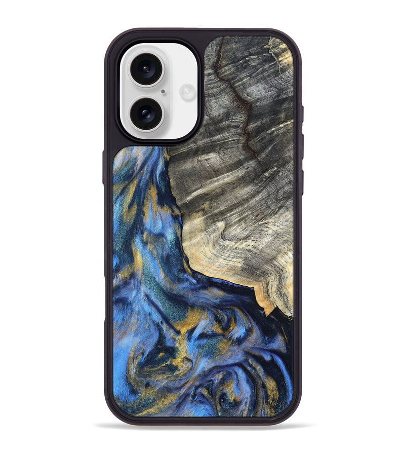 iPhone 16 Plus Wood Phone Case - Luciano (Teal & Gold, 822152)