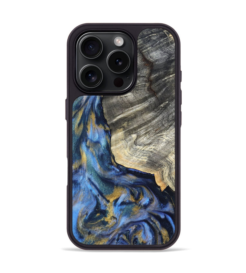 iPhone 16 Pro Wood Phone Case - Luciano (Teal & Gold, 822152)
