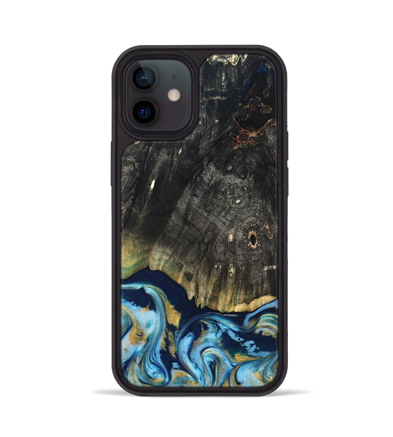 iPhone 12 Wood Phone Case - Devonta (Teal & Gold, 822153)