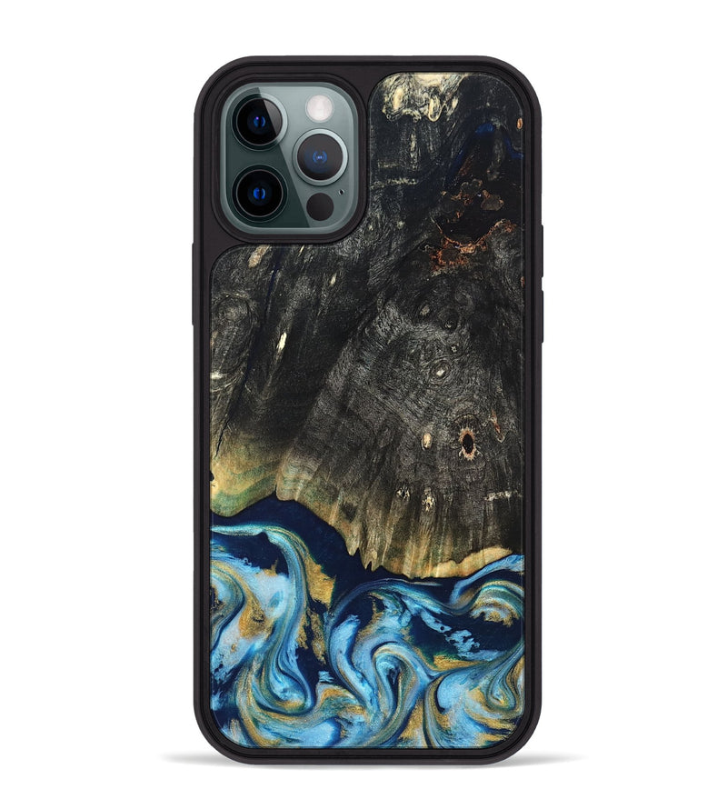 iPhone 12 Pro Max Wood Phone Case - Devonta (Teal & Gold, 822153)