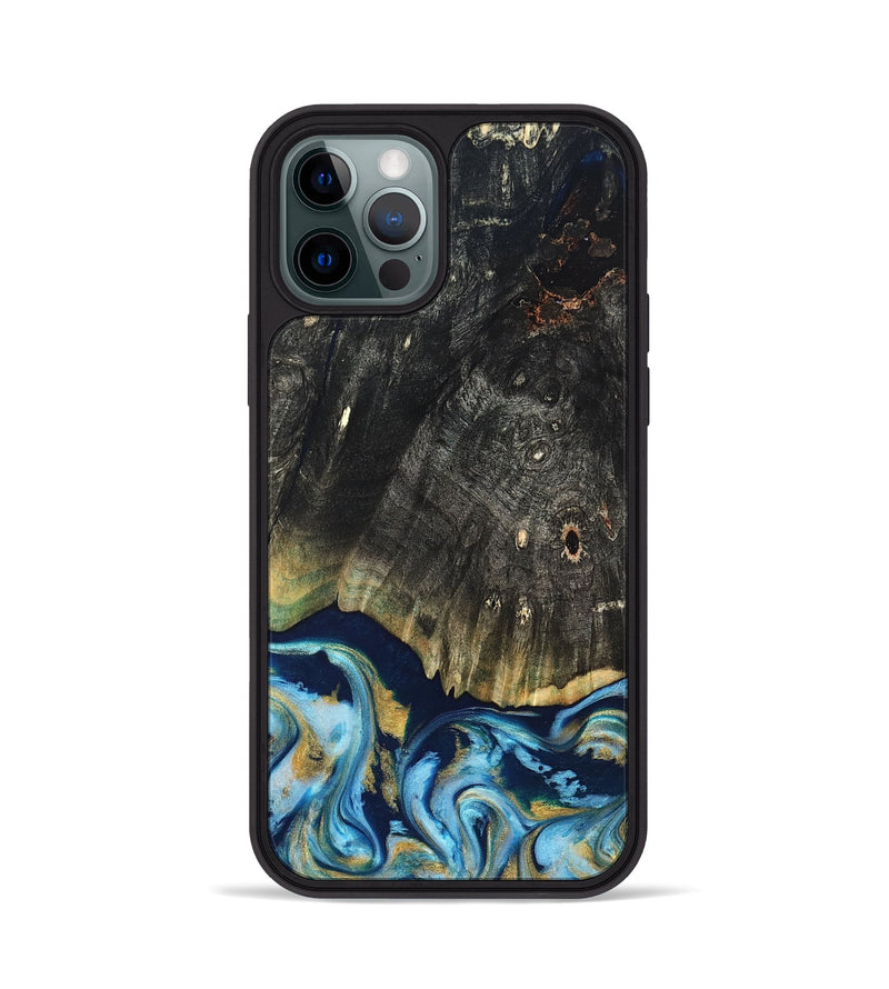 iPhone 12 Pro Wood Phone Case - Devonta (Teal & Gold, 822153)