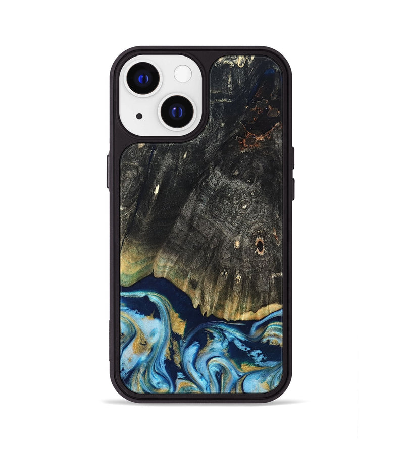 iPhone 13 Wood Phone Case - Devonta (Teal & Gold, 822153)