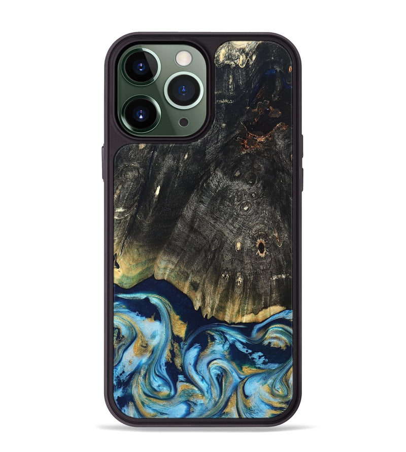 iPhone 13 Pro Max Wood Phone Case - Devonta (Teal & Gold, 822153)