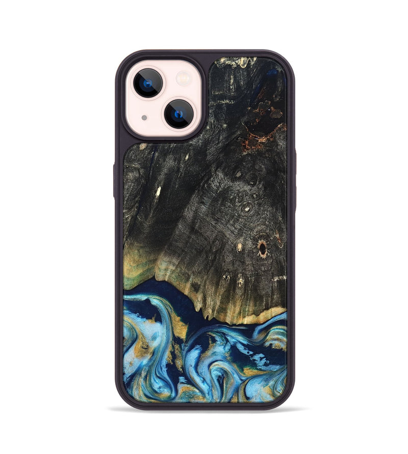 iPhone 14 Wood Phone Case - Devonta (Teal & Gold, 822153)