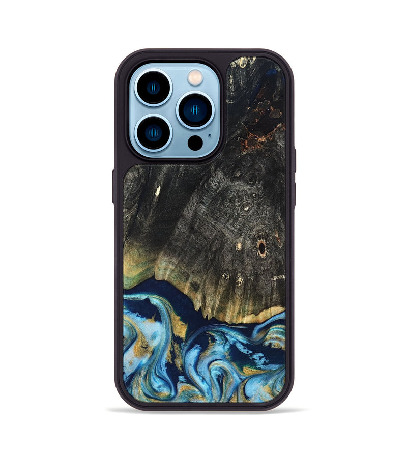 iPhone 14 Pro Wood Phone Case - Devonta (Teal & Gold, 822153)