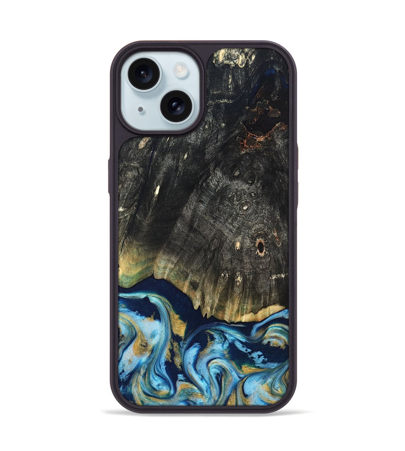 iPhone 15 Wood Phone Case - Devonta (Teal & Gold, 822153)