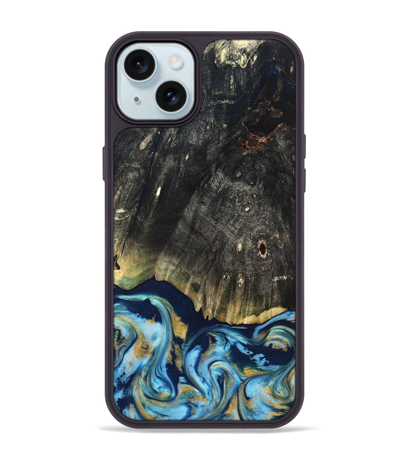 iPhone 15 Plus Wood Phone Case - Devonta (Teal & Gold, 822153)