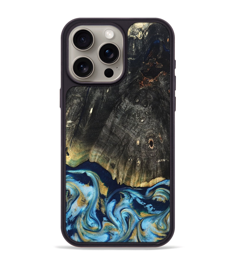 iPhone 15 Pro Max Wood Phone Case - Devonta (Teal & Gold, 822153)