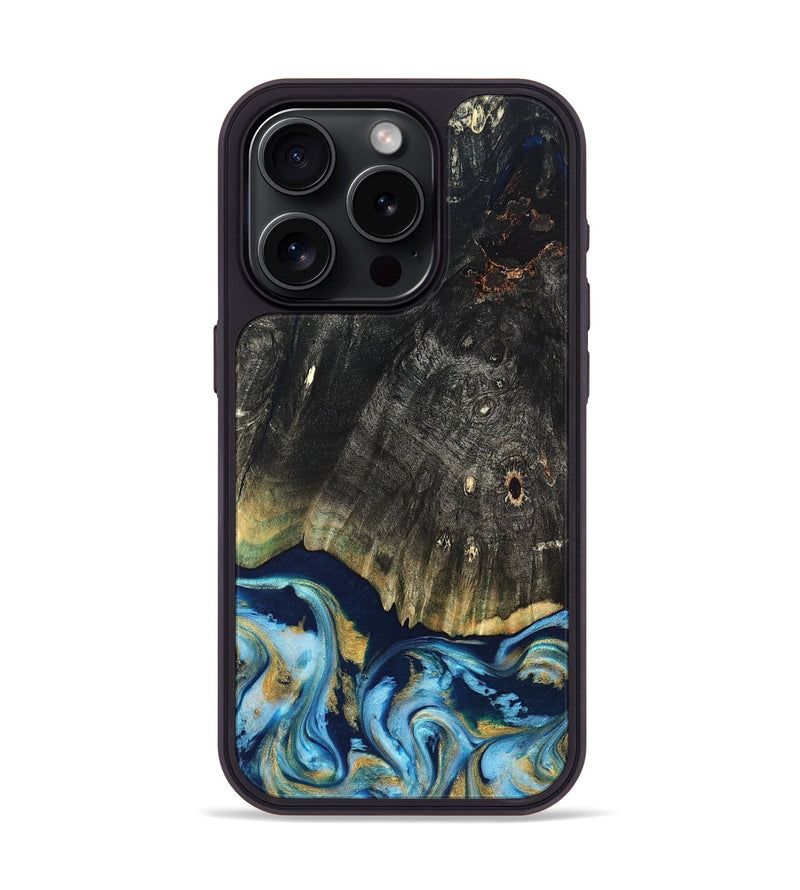 iPhone 15 Pro Wood Phone Case - Devonta (Teal & Gold, 822153)