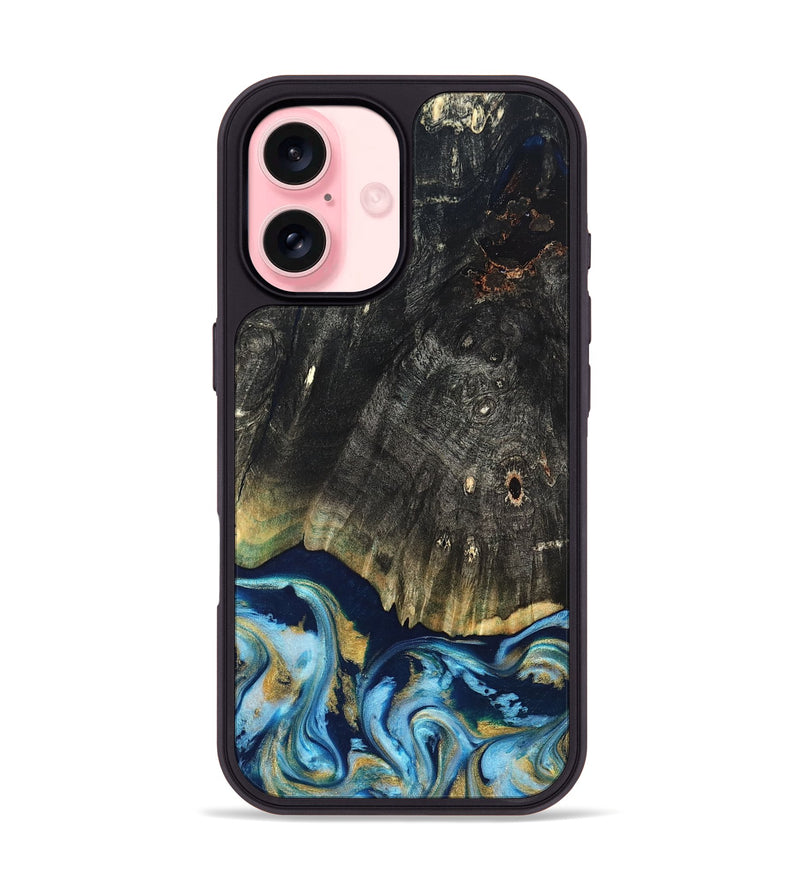 iPhone 16 Wood Phone Case - Devonta (Teal & Gold, 822153)