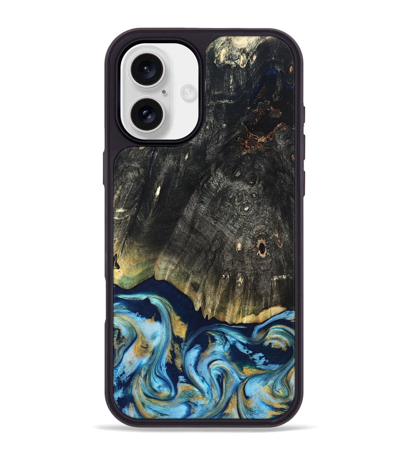iPhone 16 Plus Wood Phone Case - Devonta (Teal & Gold, 822153)