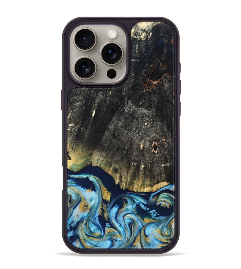 iPhone 16 Pro Max Wood Phone Case - Devonta (Teal & Gold, 822153)