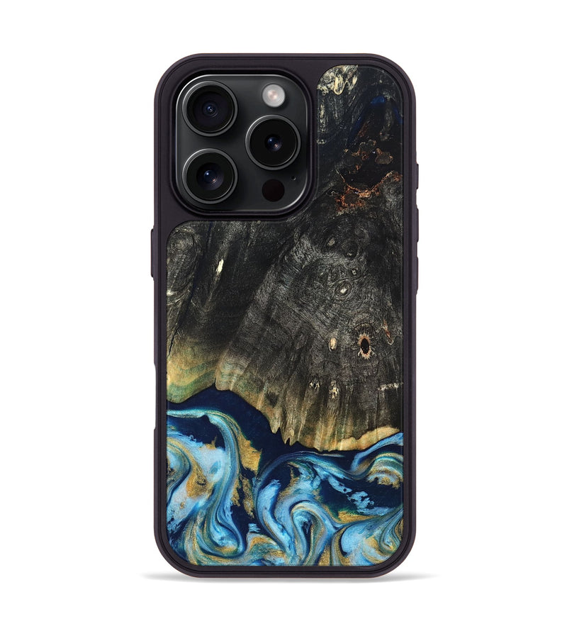 iPhone 16 Pro Wood Phone Case - Devonta (Teal & Gold, 822153)
