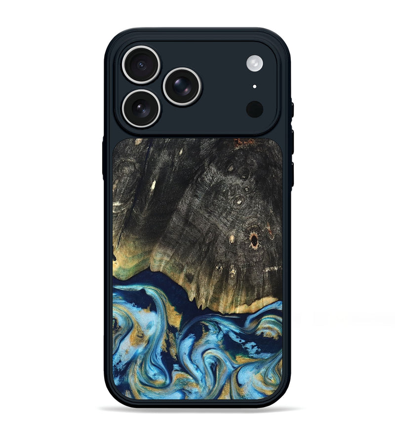 iPhone 17 Pro Max Wood Phone Case - Devonta (Teal & Gold, 822153)