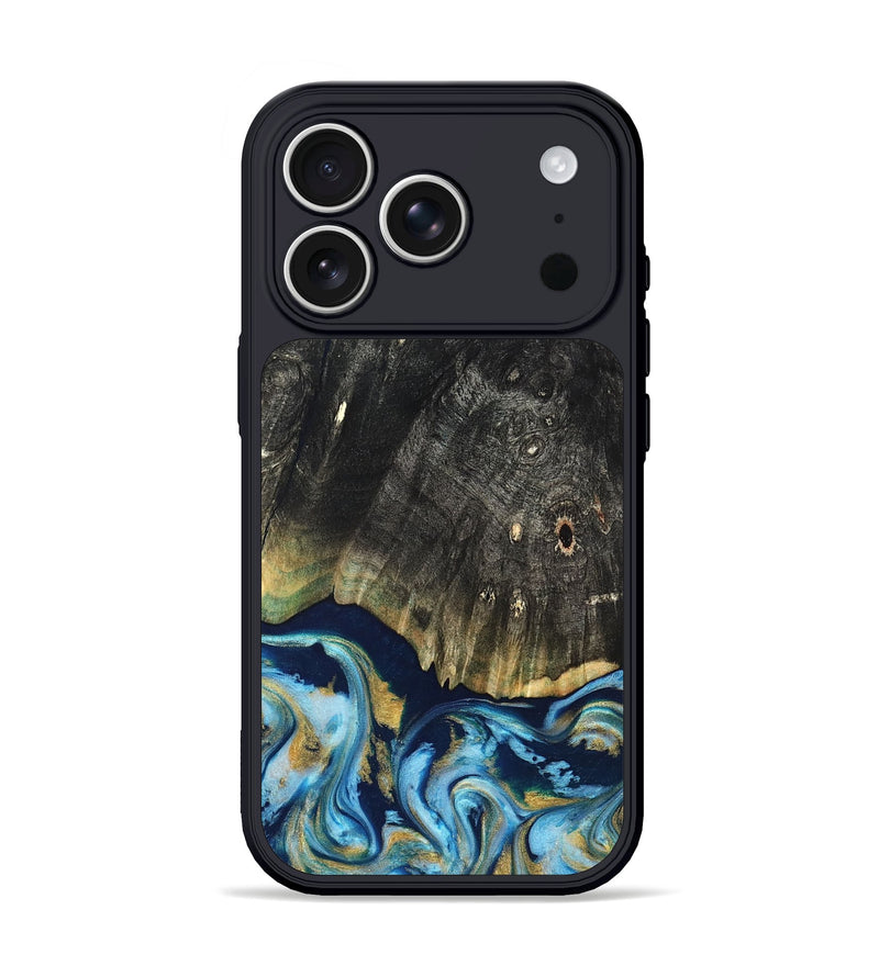 iPhone 17 Pro Wood Phone Case - Devonta (Teal & Gold, 822153)