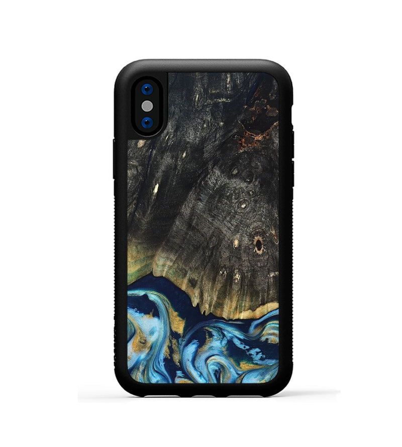 iPhone Xs Wood Phone Case - Devonta (Teal & Gold, 822153)