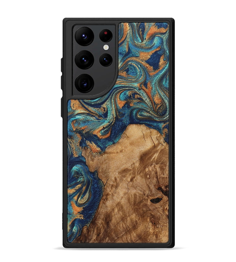 Galaxy S22 Ultra Wood Phone Case - Aisha (Teal & Gold, 822154)
