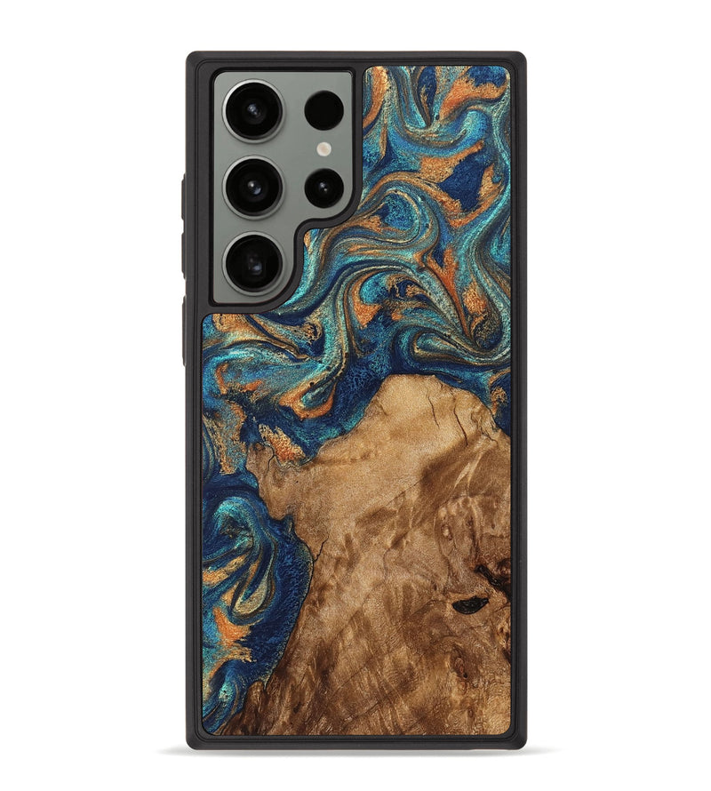 Galaxy S23 Ultra Wood Phone Case - Aisha (Teal & Gold, 822154)