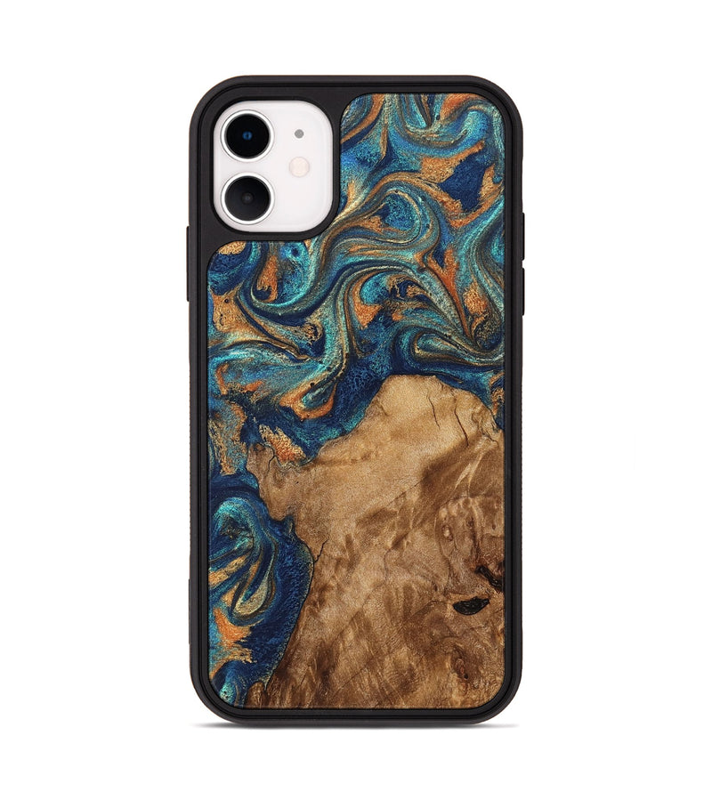 iPhone 11 Wood Phone Case - Aisha (Teal & Gold, 822154)