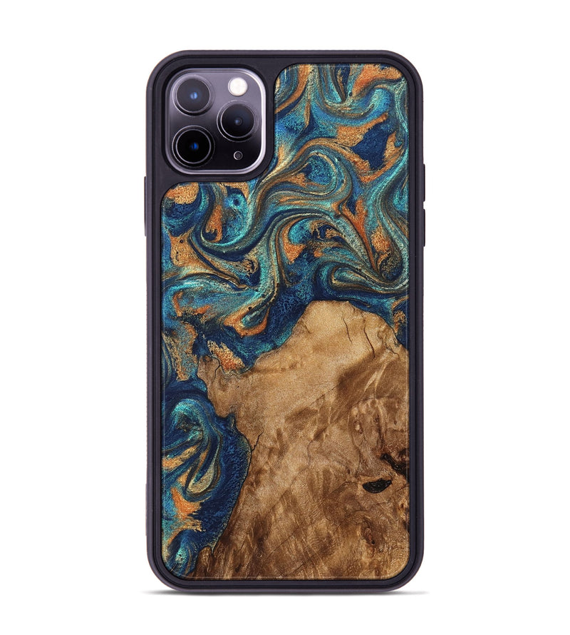 iPhone 11 Pro Max Wood Phone Case - Aisha (Teal & Gold, 822154)